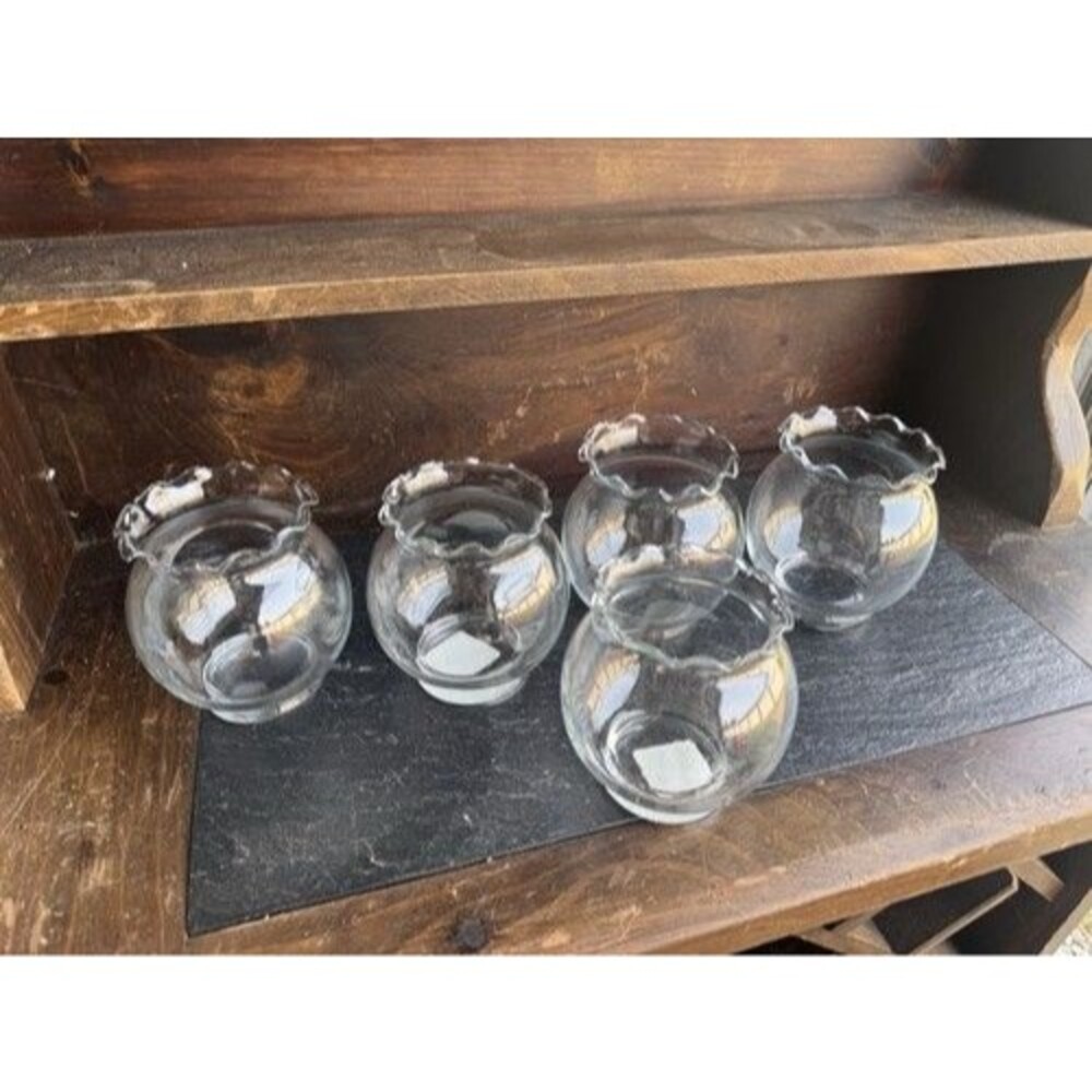Set of 5 Clear Glass Round Small Votive Holders, Modern Free Standing Decorative